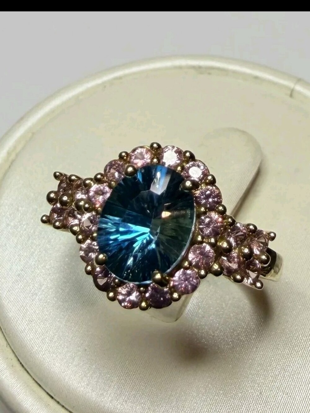 10K Blue Topaz & Pink Spinel Stone Ring Sz: 8